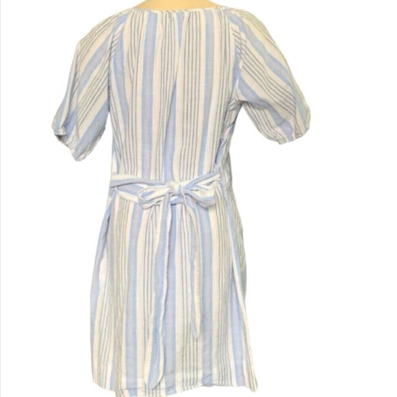 Free Assembly Cotton Striped Short Puff Sleeve Shirt Dress M Blue & White #93L - Picture 5 of 10